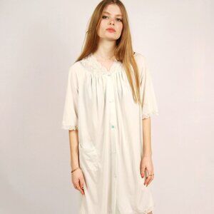 80s Button Up Nightgown (L) large vintage blue mini cottage grandma floral sleep